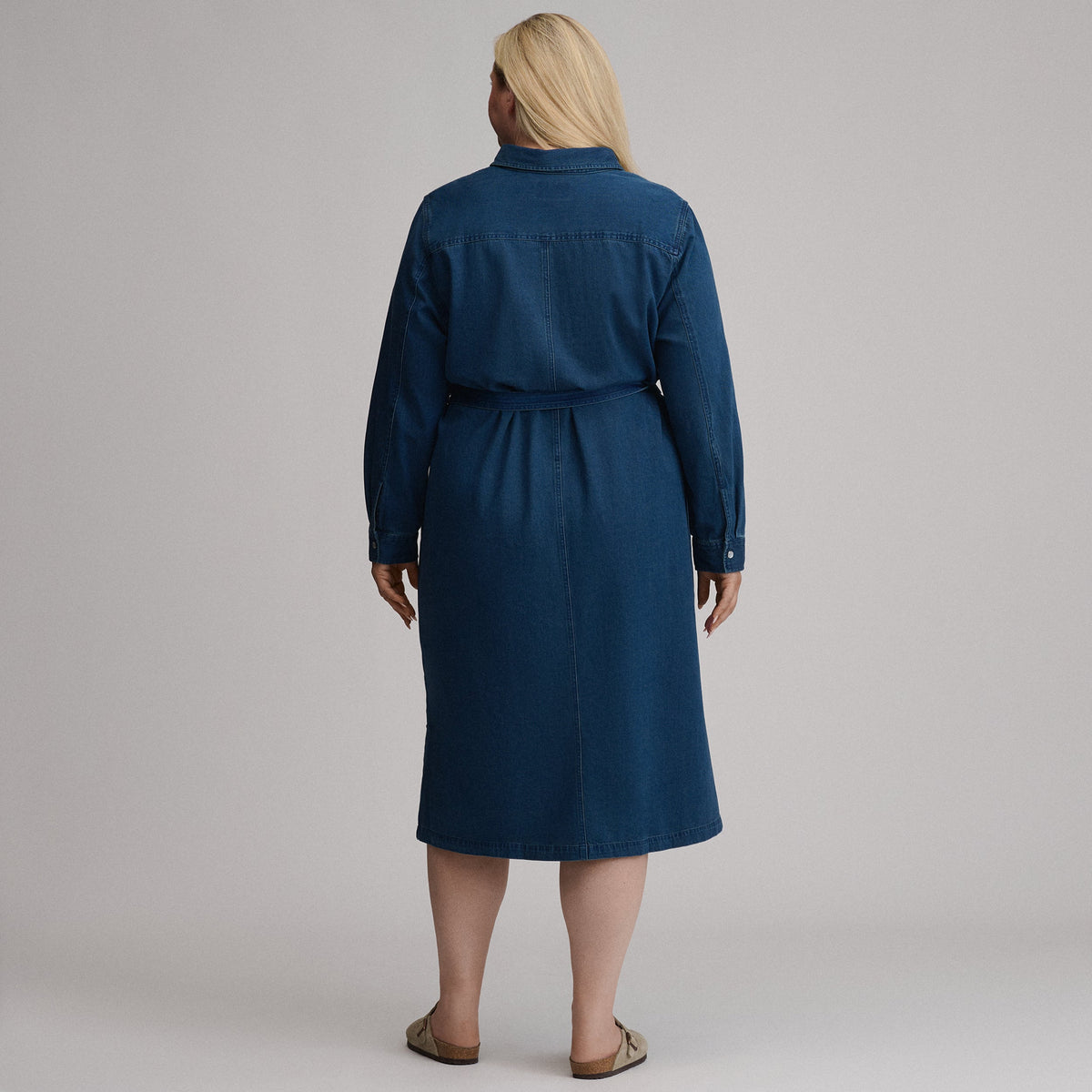 Eddie Bauer Women's Long-Sleeve Denim Button Front Belted Midi Dress alternate view 4