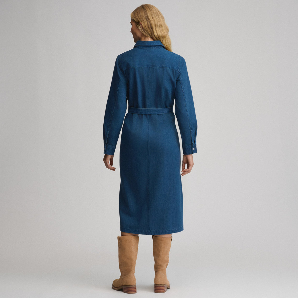 Eddie Bauer Women's Long-Sleeve Denim Button Front Belted Midi Dress alternate view 1