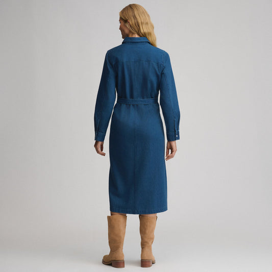 Eddie Bauer Women's Long-Sleeve Denim Button Front Belted Midi Dress alternate view 1