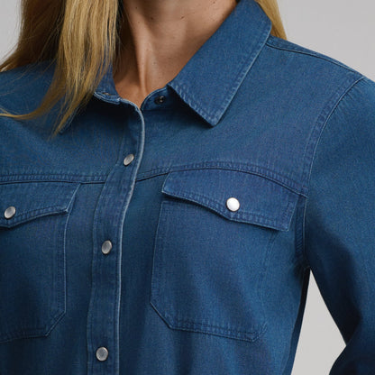 Eddie Bauer Women's Long-Sleeve Denim Button Front Belted Midi Dress alternate view 2