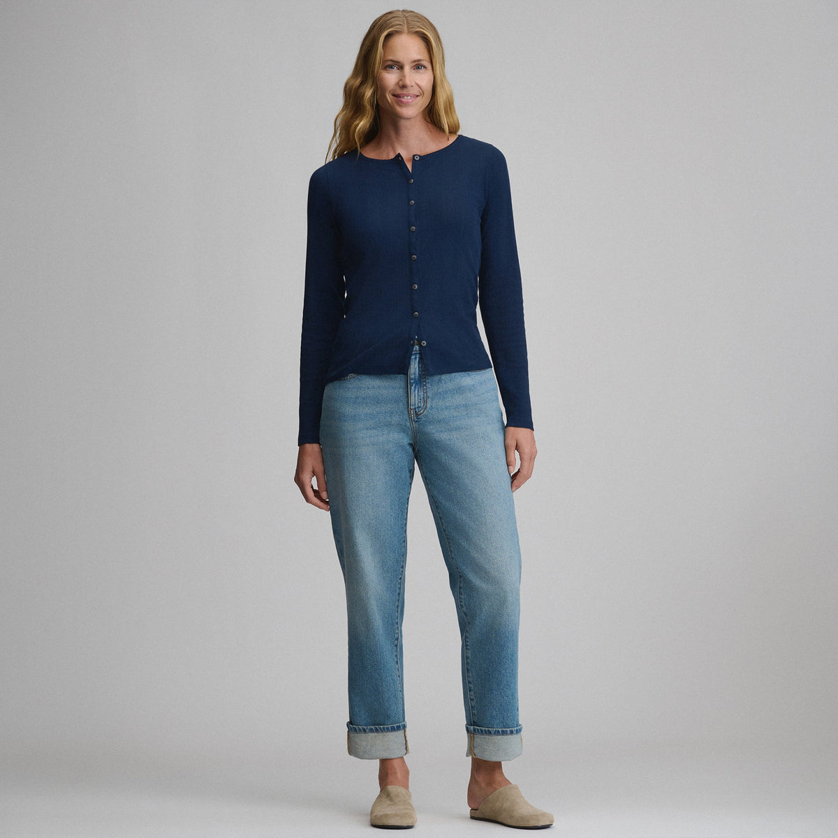 Eddie Bauer Women's Long-Sleeve Pointelle Button Front Top alternate view 3