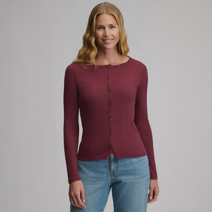 Eddie Bauer Women's Long-Sleeve Pointelle Button Front Top alternate view 4