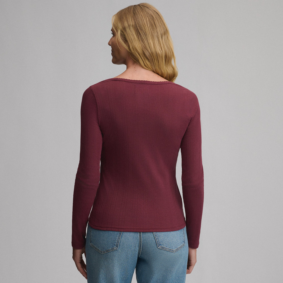 Eddie Bauer Women's Long-Sleeve Pointelle Button Front Top alternate view 5