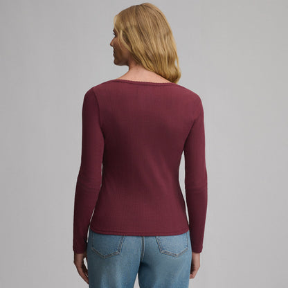 Eddie Bauer Women's Long-Sleeve Pointelle Button Front Top alternate view 5