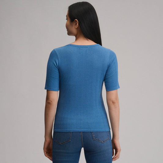 Eddie Bauer Women's Short-Sleeve Pointelle Square-Neck Crew alternate view 1