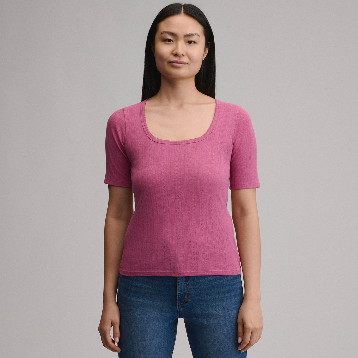 Eddie Bauer Women's Short-Sleeve Pointelle Square-Neck Crew alternate view 4