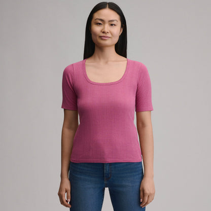 Eddie Bauer Women's Short-Sleeve Pointelle Square-Neck Crew alternate view 4