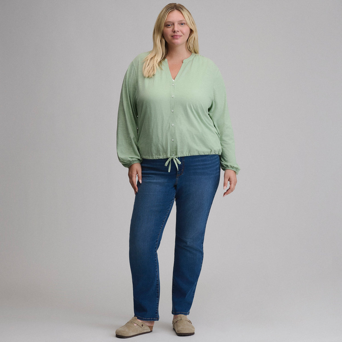 Eddie Bauer Women's Long-Sleeve Button Front Drawstring Hem Top alternate view 3