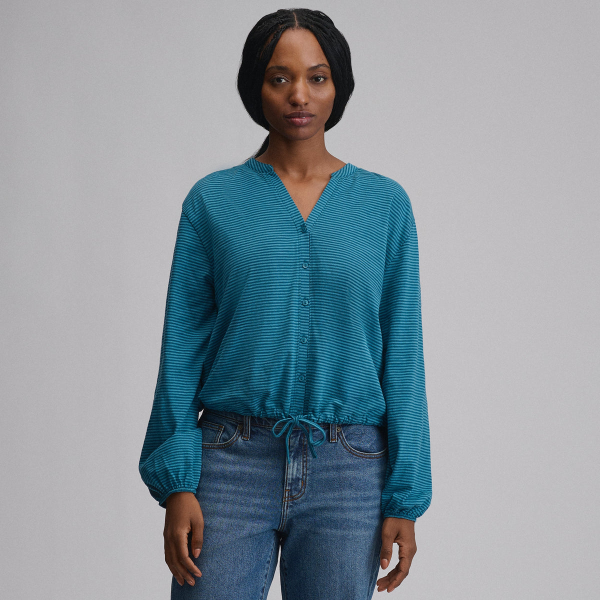 Eddie Bauer Women's Long-Sleeve Button Front Drawstring Hem Top alternate view 4