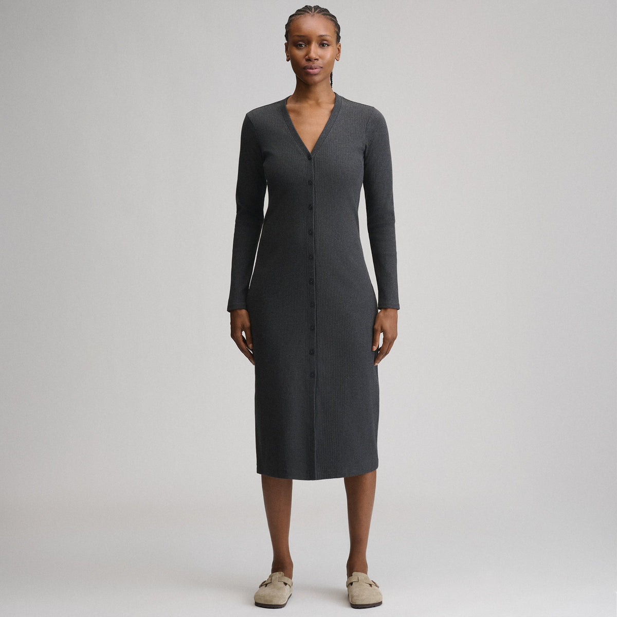 Eddie Bauer Women's Long-Sleeve Button Front Ribbed Knit Midi Dress product image