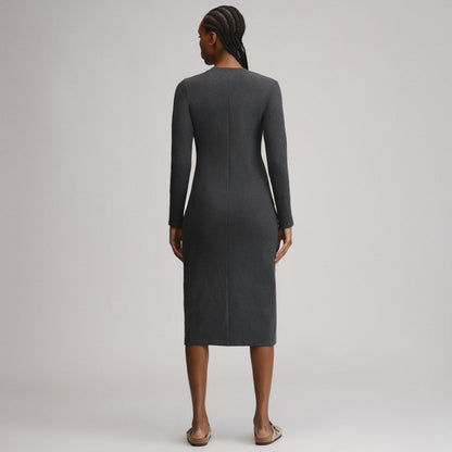 Eddie Bauer Women's Long-Sleeve Button Front Ribbed Knit Midi Dress alternate view 1