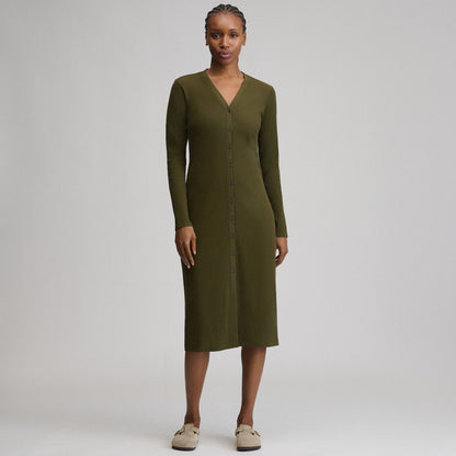 Eddie Bauer Women's Long-Sleeve Button Front Ribbed Knit Midi Dress alternate view 4