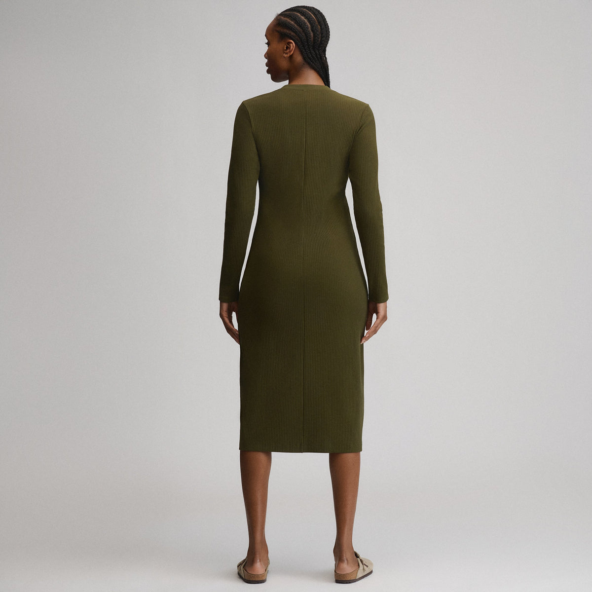 Eddie Bauer Women's Long-Sleeve Button Front Ribbed Knit Midi Dress alternate view 5