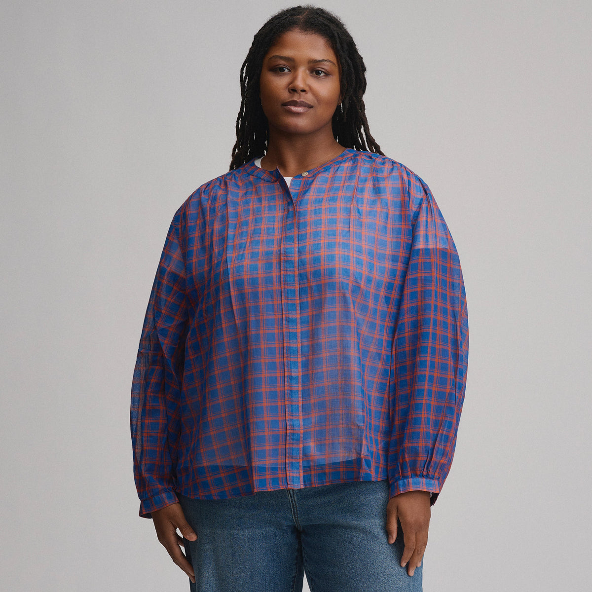 Eddie Bauer Women's Long-Sleeve Collarless Button-Down Shirt alternate view 3