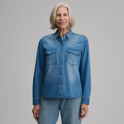 Eddie Bauer Women's Long-Sleeve Western Denim Shirt alternate view 1