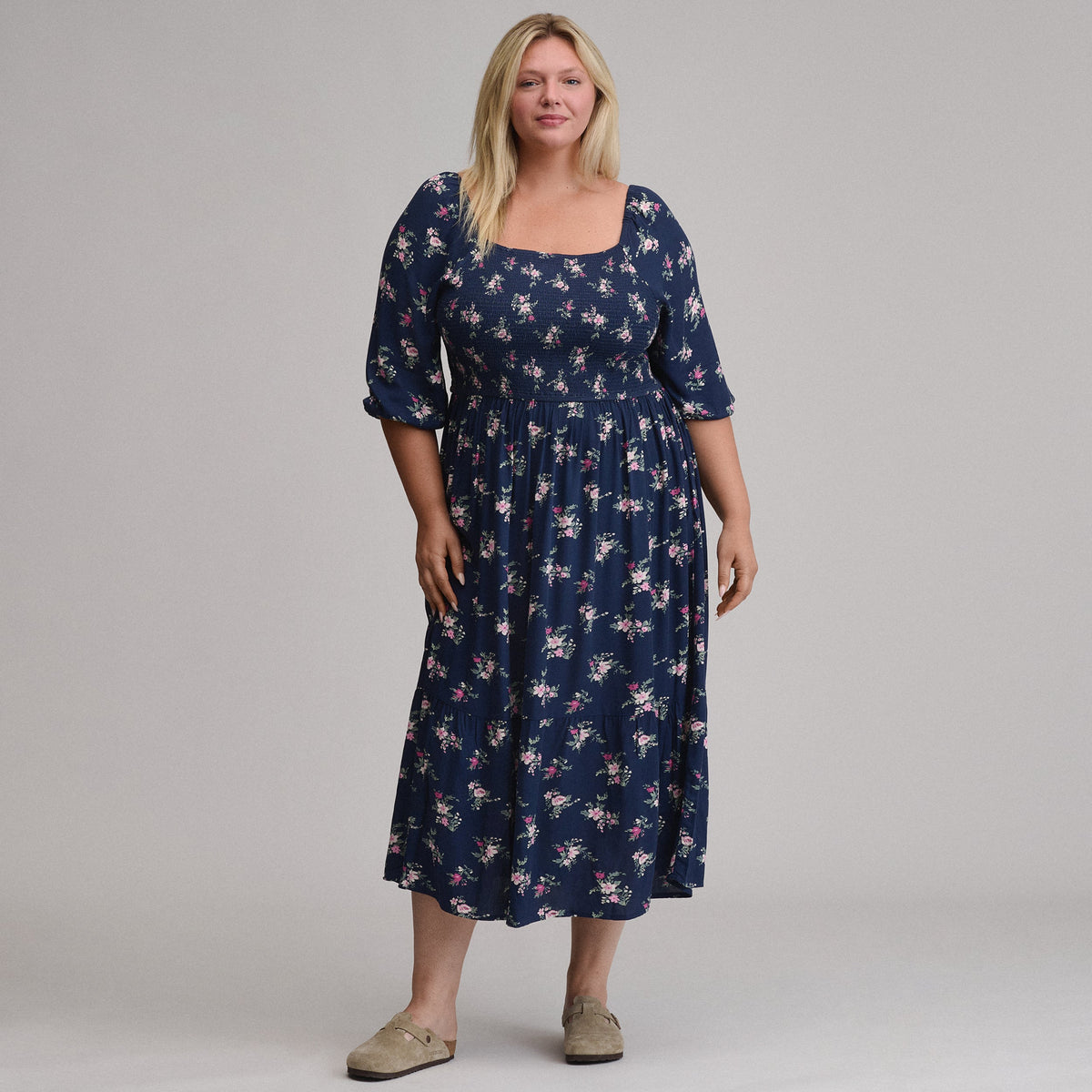 Eddie Bauer Women's Printed 3/4 Sleeve Smocked Bodice Dress alternate view 3