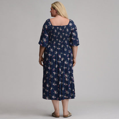 Eddie Bauer Women's Printed 3/4 Sleeve Smocked Bodice Dress alternate view 4