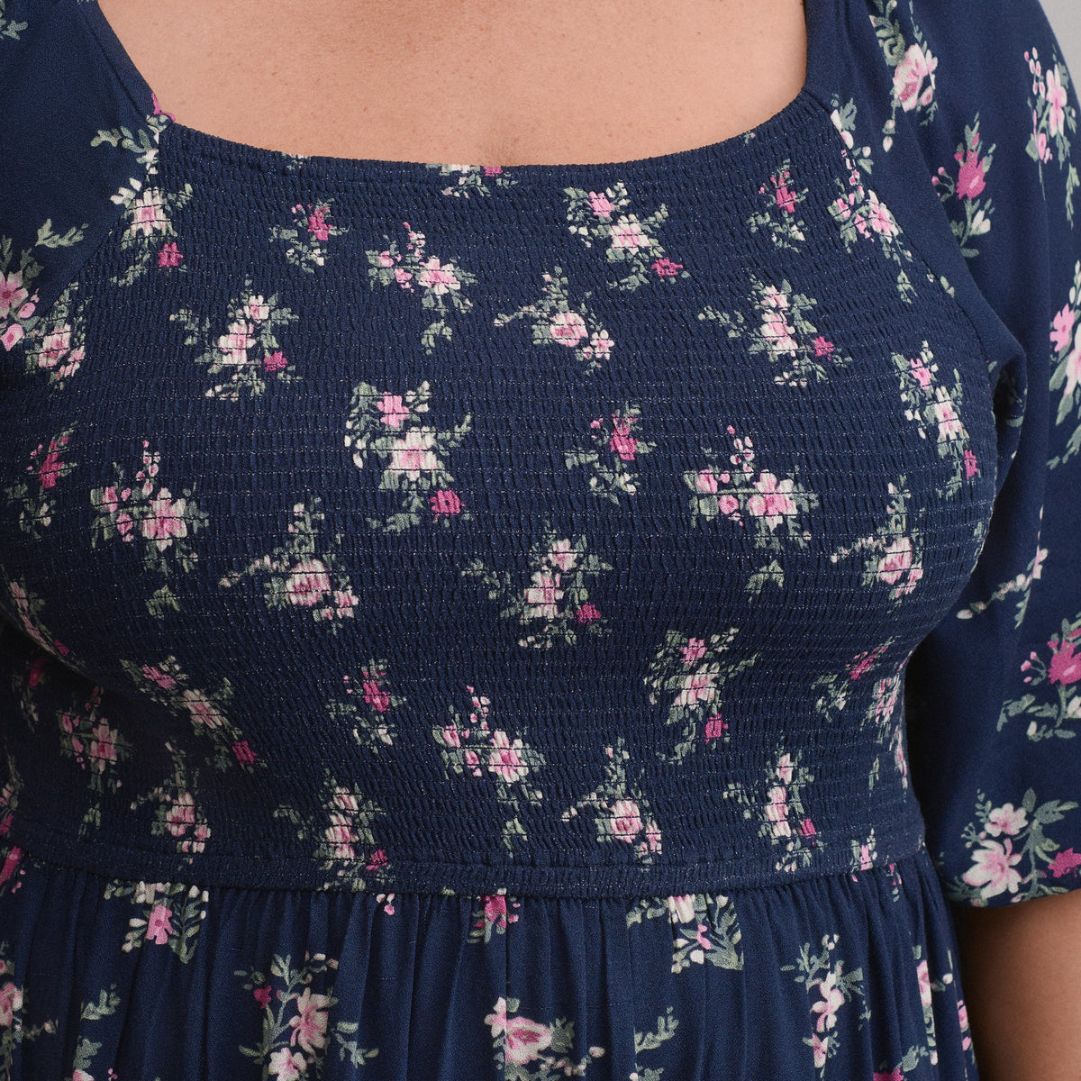 Eddie Bauer Women's Printed 3/4 Sleeve Smocked Bodice Dress alternate view 5