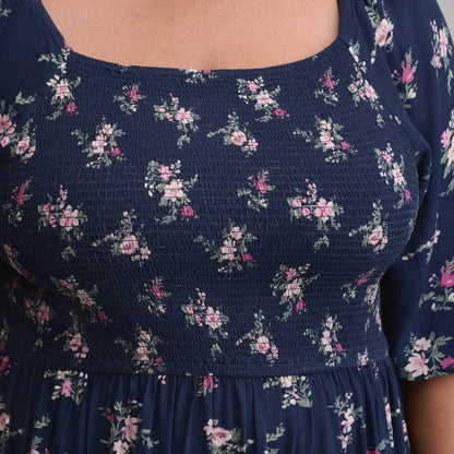 Eddie Bauer Women's Printed 3/4 Sleeve Smocked Bodice Dress alternate view 5