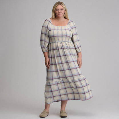 Eddie Bauer Women's Plaid 3/4 Sleeve Smocked Bodice Dress alternate view 3