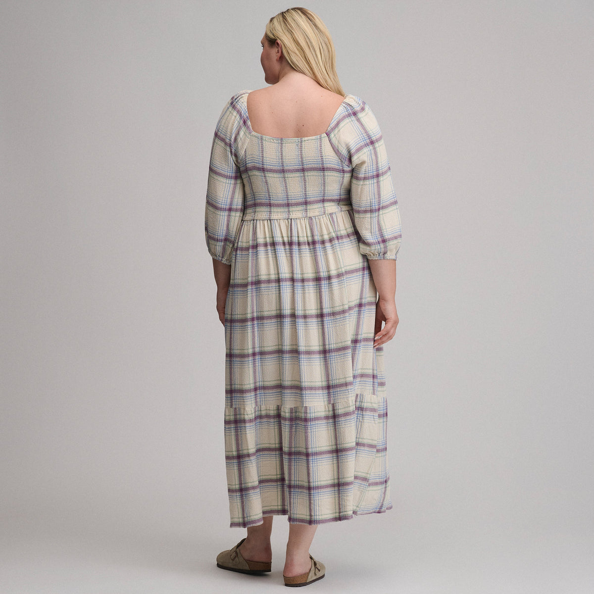 Eddie Bauer Women's Plaid 3/4 Sleeve Smocked Bodice Dress alternate view 4