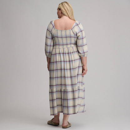 Eddie Bauer Women's Plaid 3/4 Sleeve Smocked Bodice Dress alternate view 4