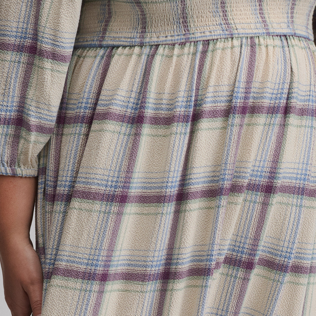 Eddie Bauer Women's Plaid 3/4 Sleeve Smocked Bodice Dress alternate view 5