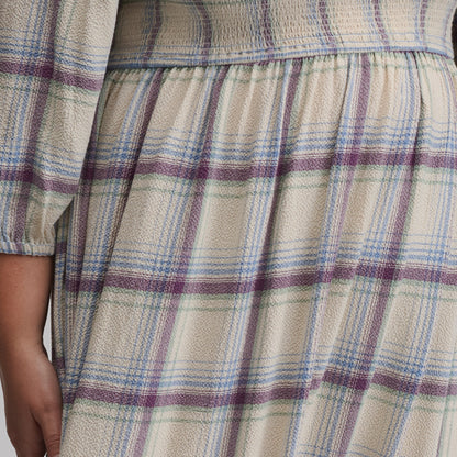 Eddie Bauer Women's Plaid 3/4 Sleeve Smocked Bodice Dress alternate view 5