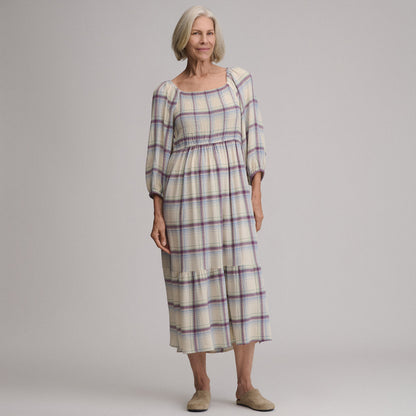 Eddie Bauer Women's Plaid 3/4 Sleeve Smocked Bodice Dress product image