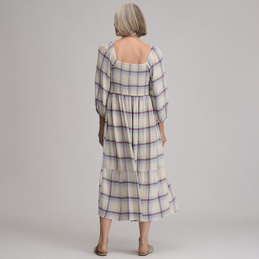 Eddie Bauer Women's Plaid 3/4 Sleeve Smocked Bodice Dress alternate view 1