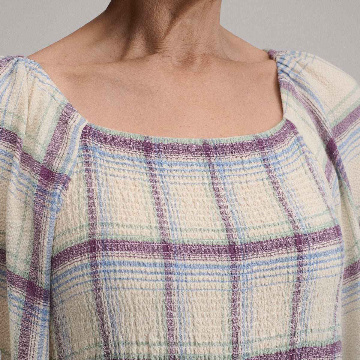 Eddie Bauer Women's Plaid 3/4 Sleeve Smocked Bodice Dress alternate view 2