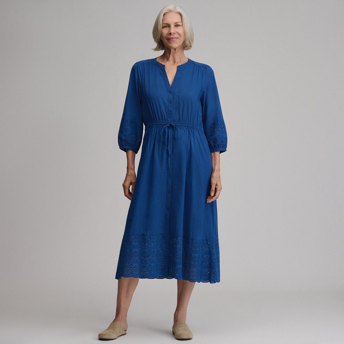 Eddie Bauer Women's 3/4 Sleeve Eyelet Button Front Belted Dress product image