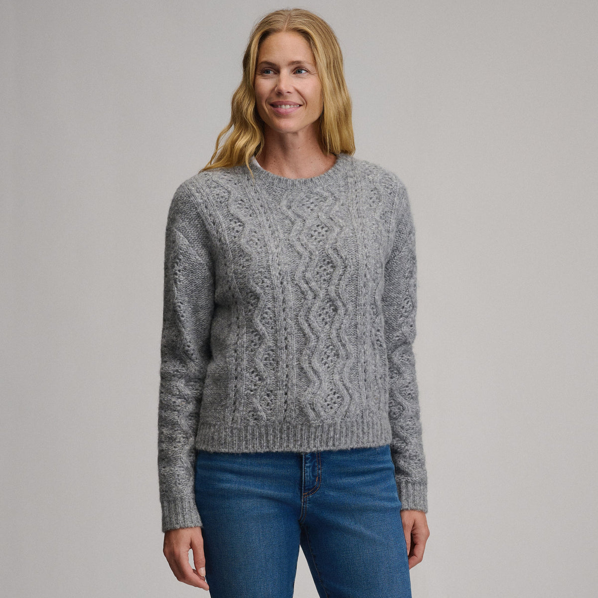 Eddie Bauer Women's Open Stitch Cable Crew Sweater alternate view 4