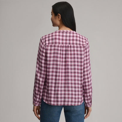 Eddie Bauer Women's Long-Sleeve Collarless Drapey Plaid Button-Down Shirt alternate view 1