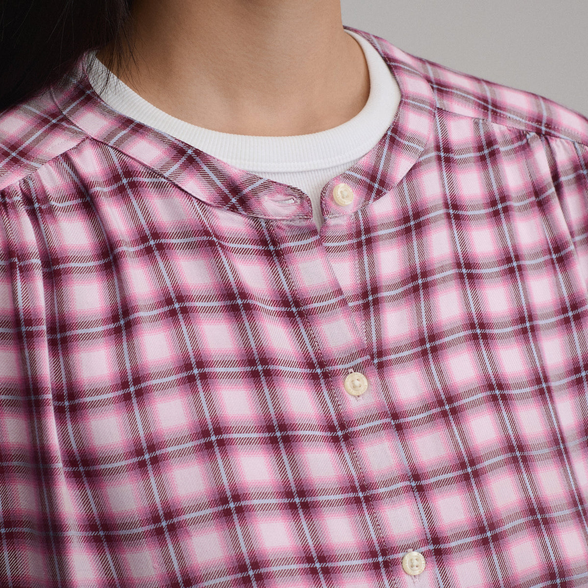 Eddie Bauer Women's Long-Sleeve Collarless Drapey Plaid Button-Down Shirt alternate view 2