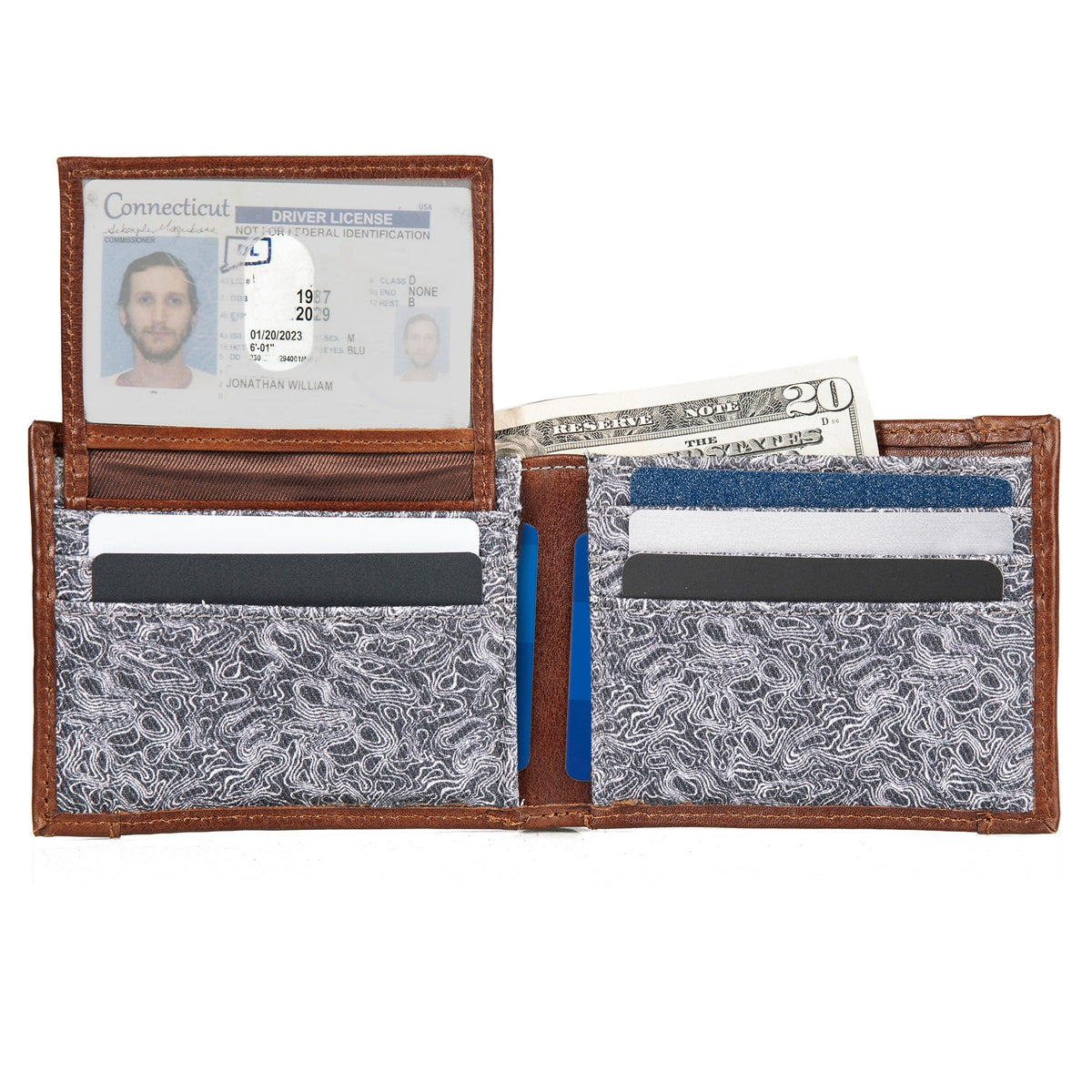 Eddie Bauer Pioneer Leather And Printed Cotton Canvas Passcase Wallet alternate view 3