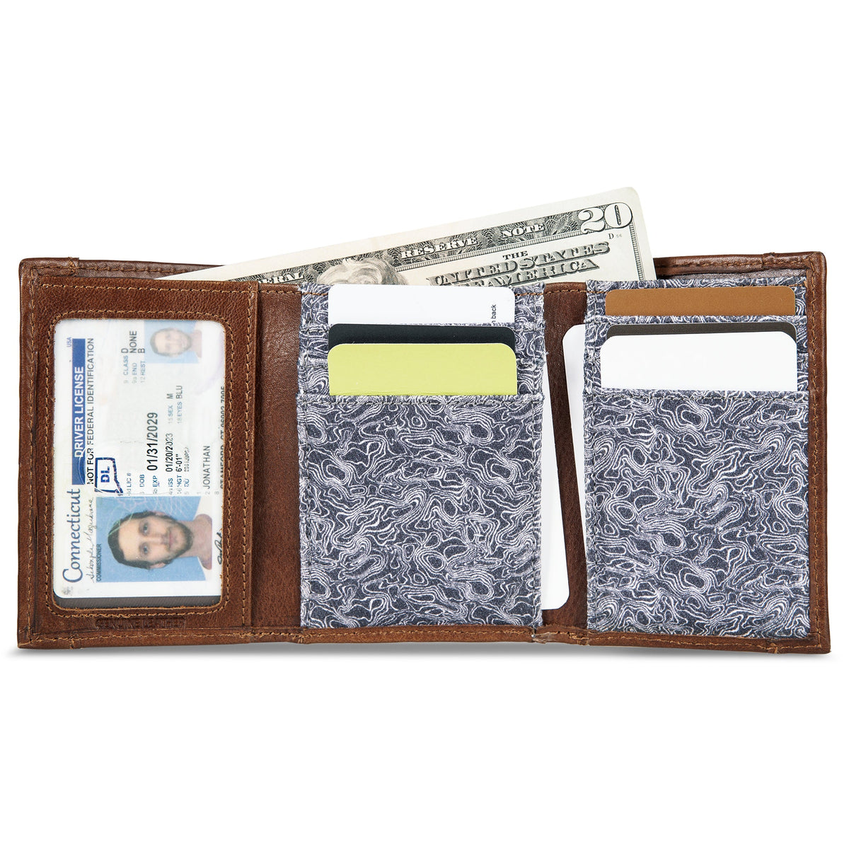 Eddie Bauer Pioneer Leather And Printed Cotton Canvas Trifold Wallet alternate view 3