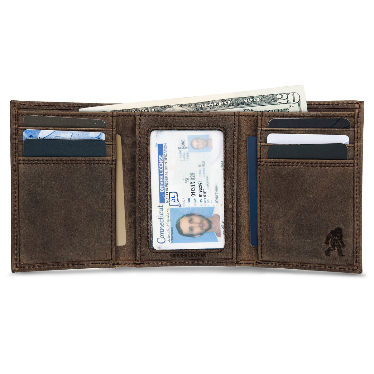 Eddie Bauer Leather Trifold Wallet With Embossed Sasquatch alternate view 4