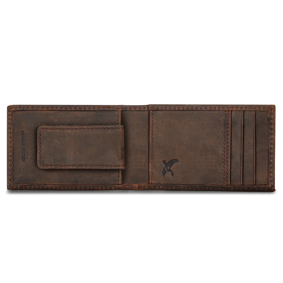 Eddie Bauer Money Clip Bifold Leather Wallet With Embossed Sasquatch alternate view 3