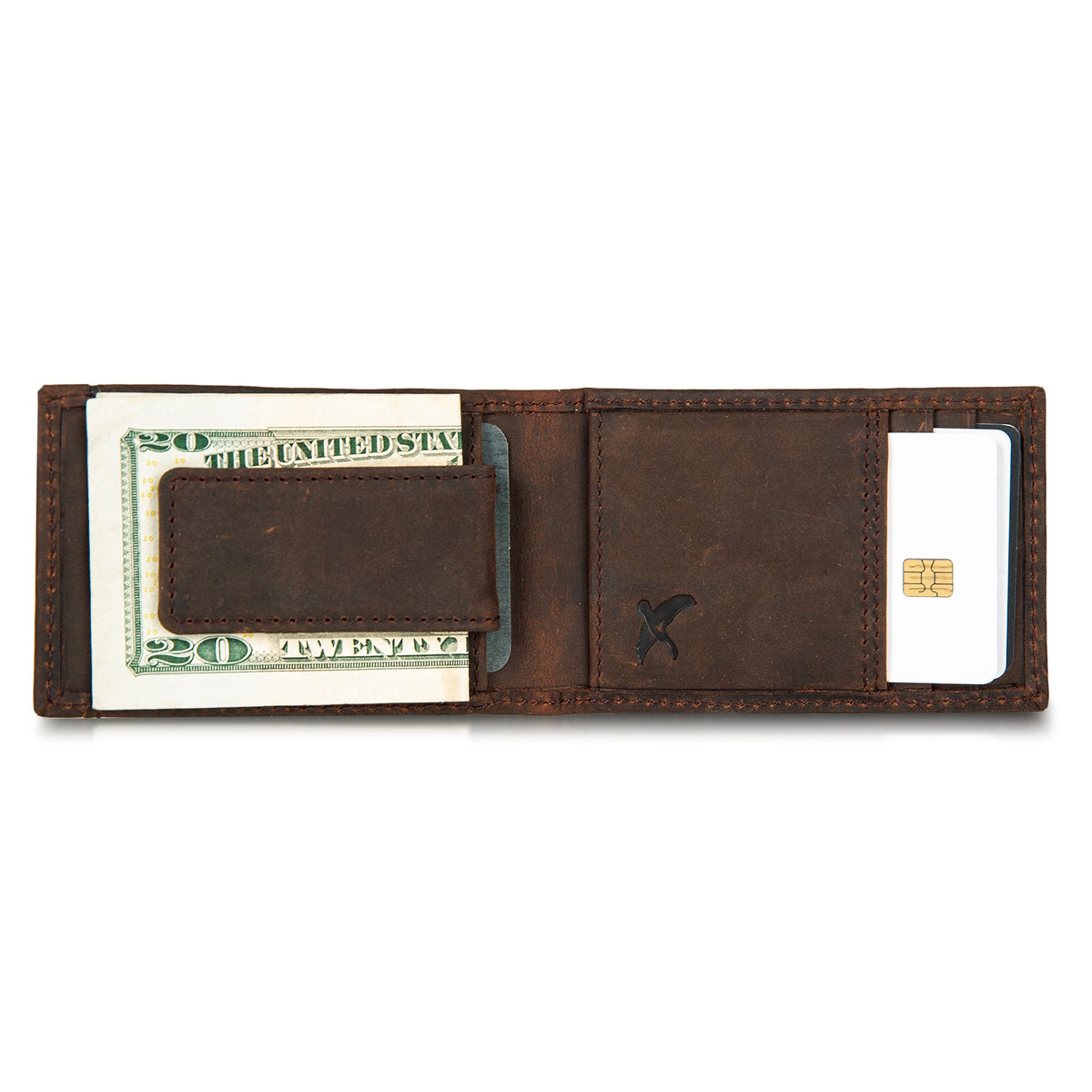 Eddie Bauer Money Clip Bifold Leather Wallet With Embossed Sasquatch alternate view 4