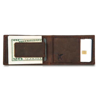 Eddie Bauer Money Clip Bifold Leather Wallet With Embossed Sasquatch alternate view 4