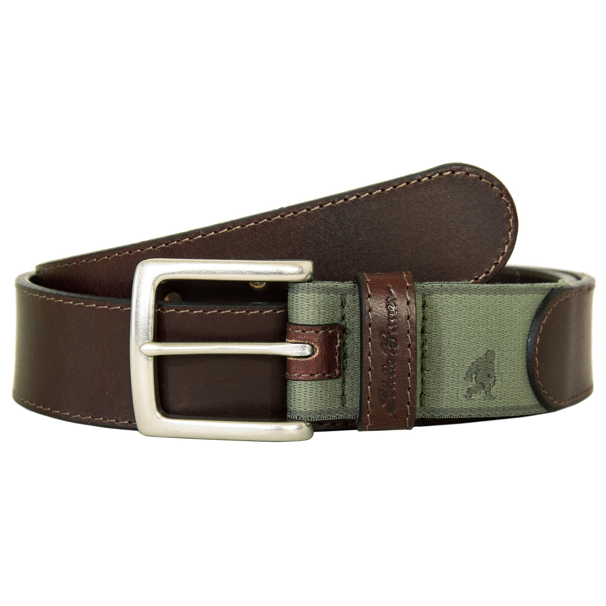 Eddie Bauer Men's Rugged Leather Belt With Stretch Tab And Sasquatch Design alternate view 1