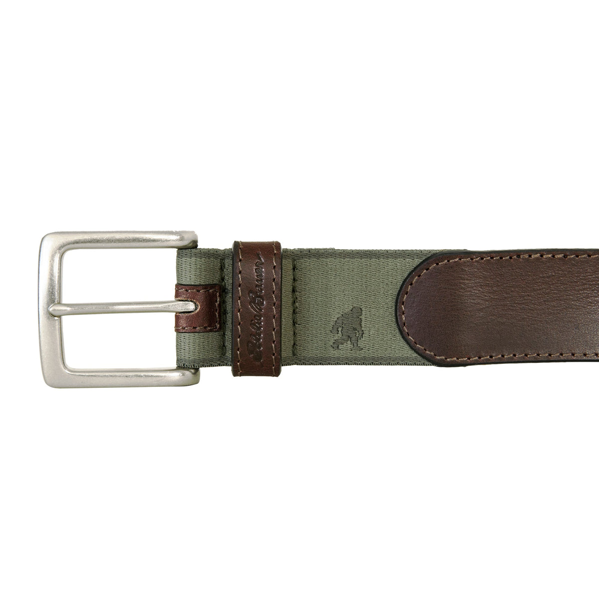 Eddie Bauer Men's Rugged Leather Belt With Stretch Tab And Sasquatch Design alternate view 2