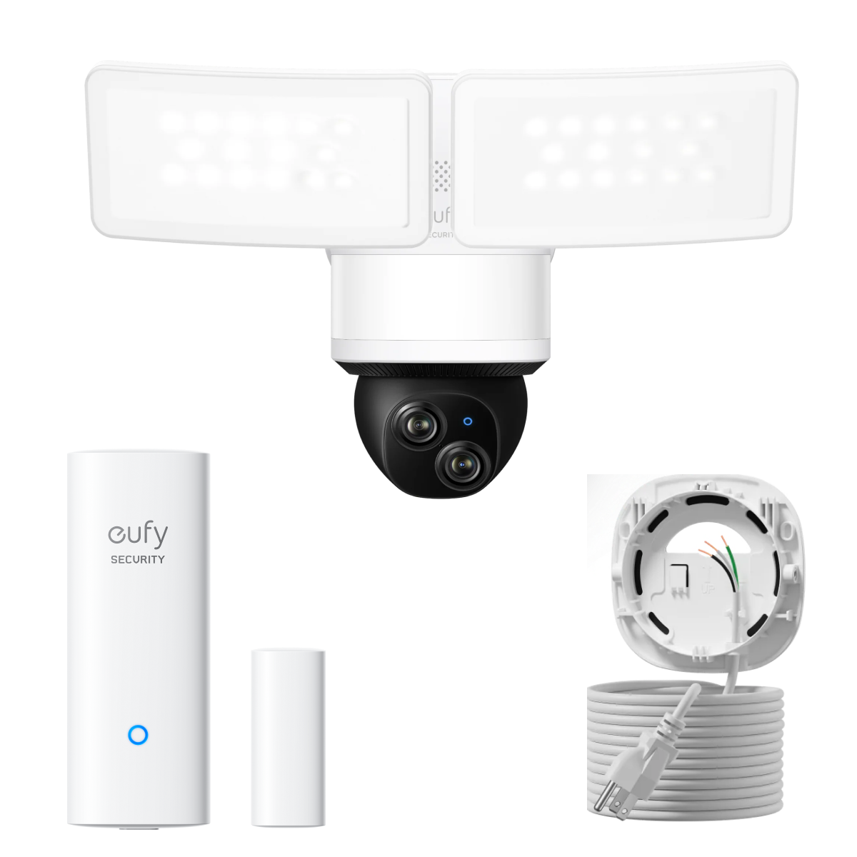 eufy Floodlight Camera E340 with AC Cable + Entry Sensor White