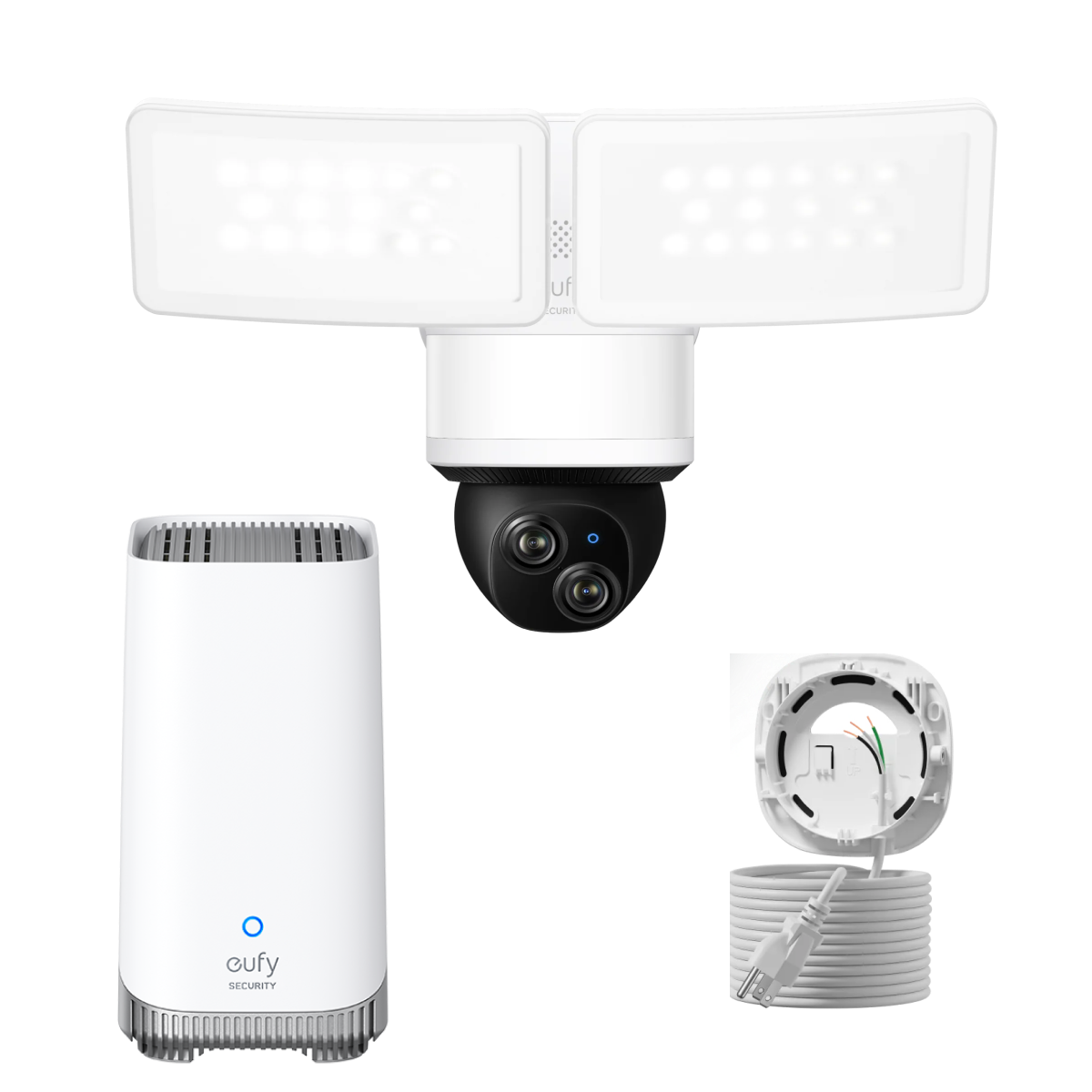 eufy Floodlight Camera E340 with AC Cable + eufy HomeBase™ S380 White