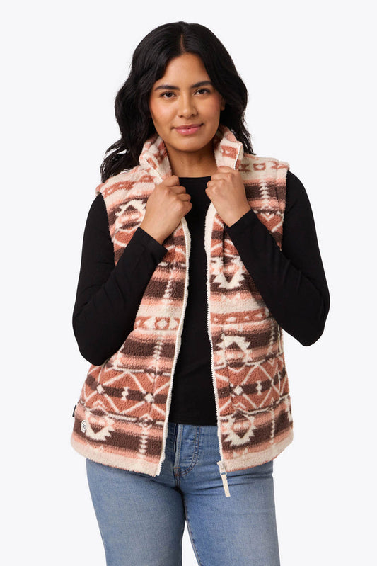Upland High-Pile Long Printed Vest Women's - Clay Aztec by Fieldsheer