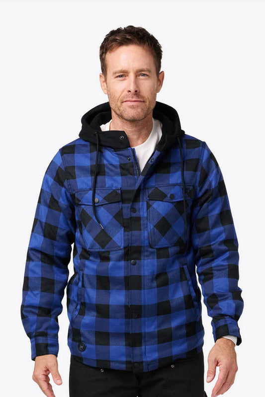 Flannel Heated Hoodie Jacket - Blue by Fieldsheer