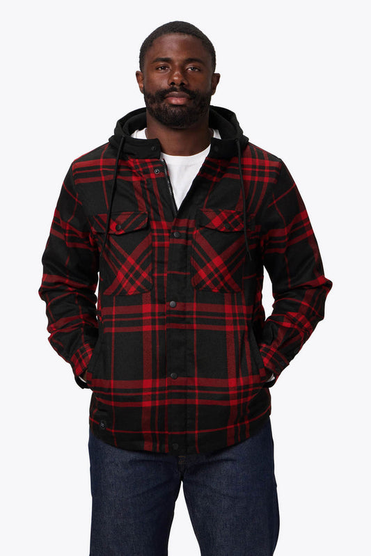 Flannel Heated Hoodie Jacket - Red by Fieldsheer