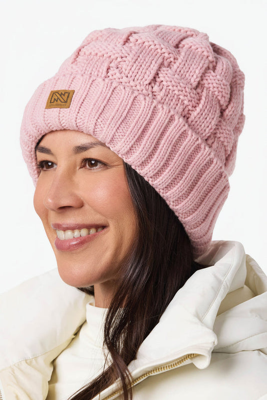 Heated Cable Knit Beanie - Pink by Fieldsheer