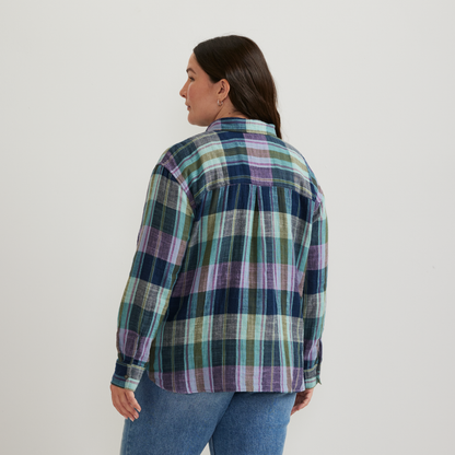 Eddie Bauer Women's Cotton Slub Plaid Long-Sleeve Shirt alternate view 3